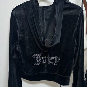 Juicy Couture Black Velour Hoodie with Rhinestone Detail